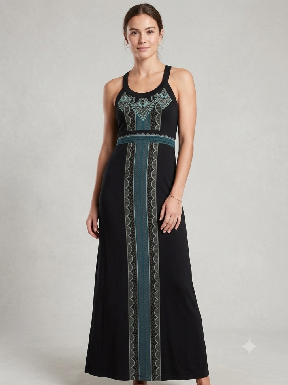 Athleta Black Geometric Knit Maxi Dress w/ Built-In Bra - Size MP